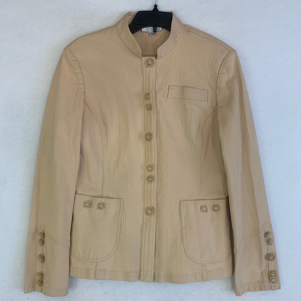 Vintage St. John Sport Jacket Large Beige Cotton Safari Blazer Textured Knit - Picture 1 of 12